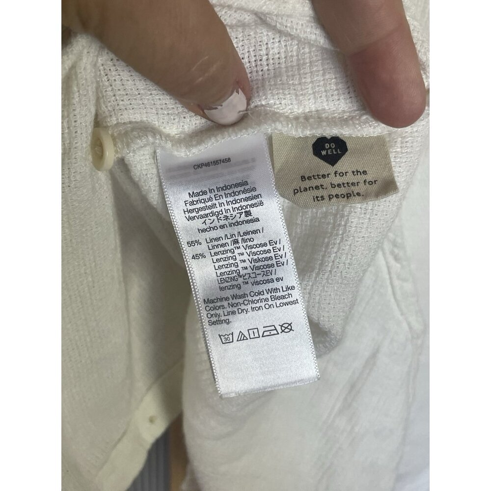 Madewell White Woven Short Sleeve Top Sz L Button Up Crop Coastal Travel Casual - Picture 4 of 4